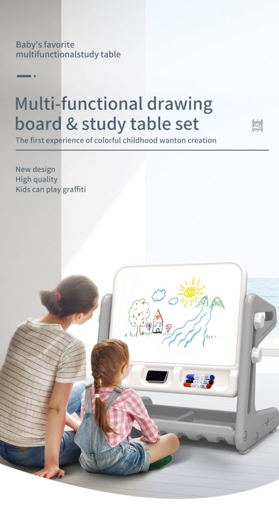 Children Activity Art Table Set Kid Whiteboard Easel for Toddler with Drawing Supplies Child-Sized Plastic Furniture
